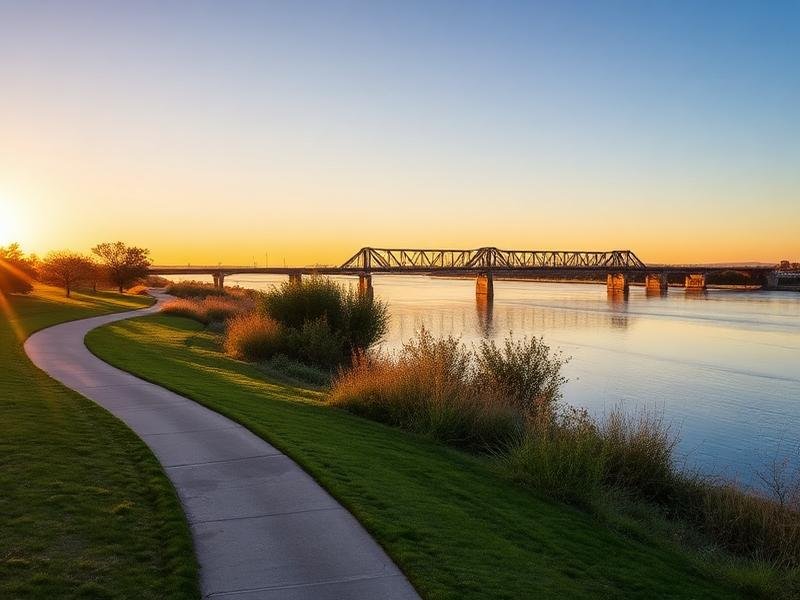 Antioch California delta waterfront and bridge at golden hour