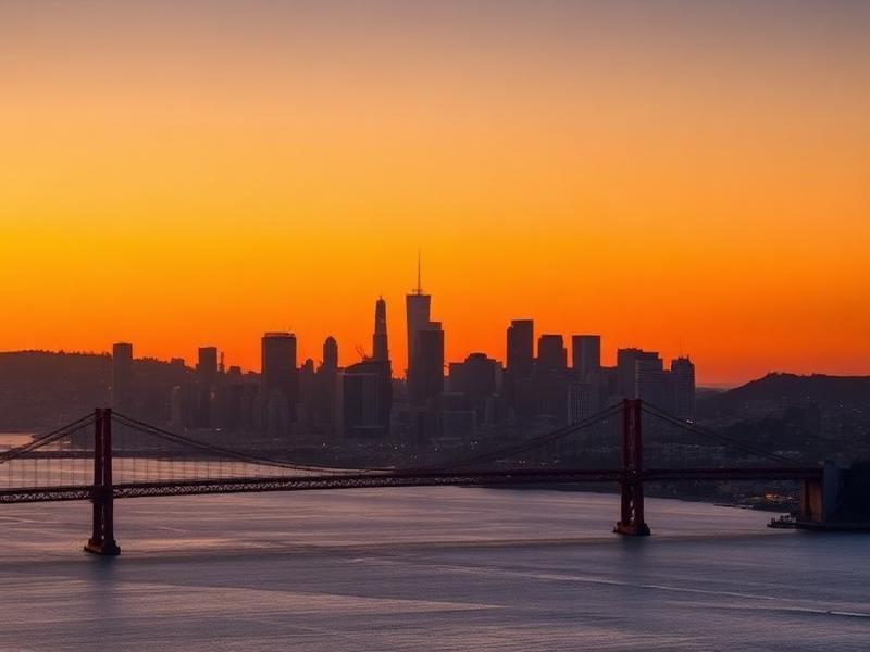 San Francisco skyline and bay bridge at sunset
