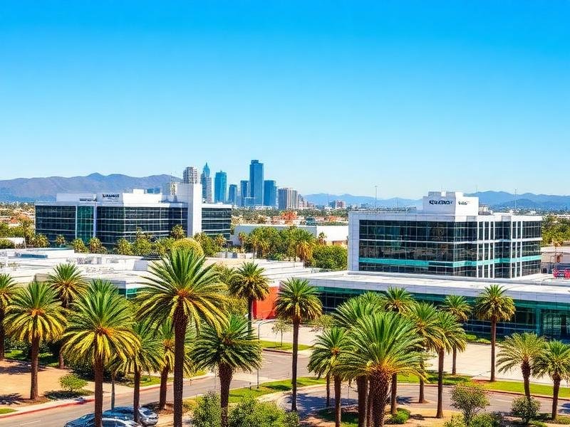 Santa Clara County Silicon Valley campus skyline with palms