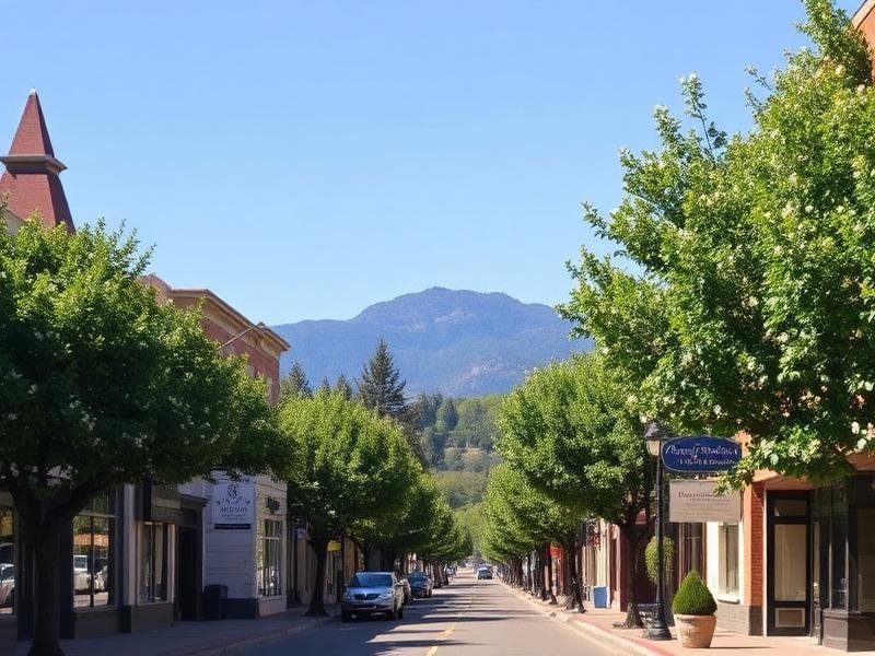Walnut Creek California downtown street with Mount Diablo behind